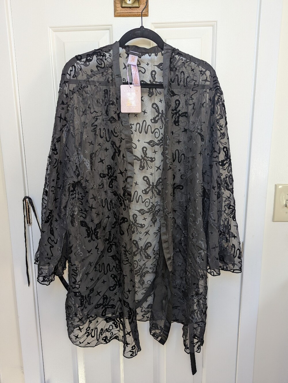 Savage X Fenty Sheer Black Velvet Embellishments Robe- Size 2x/3x - See Desc